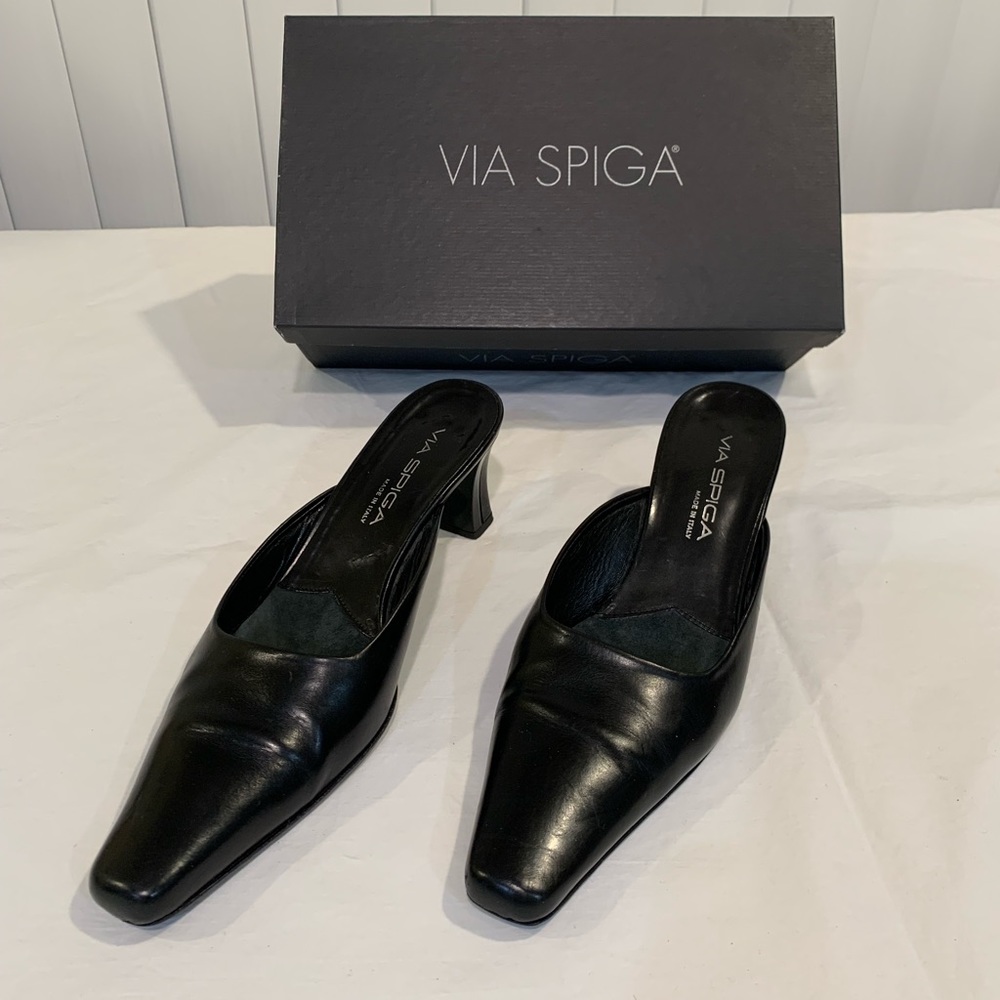 Via Spiga Black Nappa Leather Mule